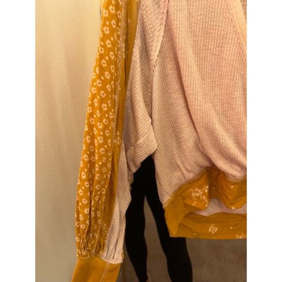 Free People Auxton Floral Thermal Wrap Top in Light Pink and Mustard Size Medium - Picture 6 of 8